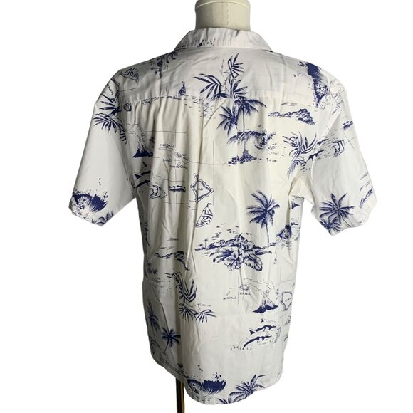 Palmwave Button Up Hawaiian Camp Shirt XL White Chest Pocket Short Sleeves - Picture 4 of 5